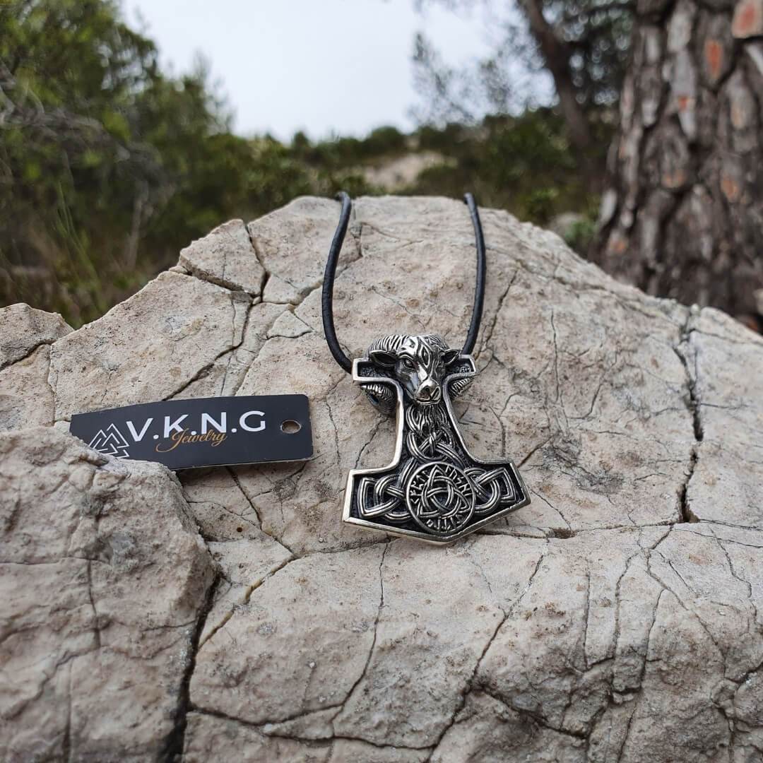 vkngjewelry Pendant Mjolnir Goat Amulet With Triquetra Knot Sterling Silver Pendant