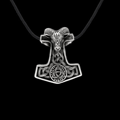vkngjewelry Pendant Mjolnir Goat Amulet With Triquetra Knot Sterling Silver Pendant