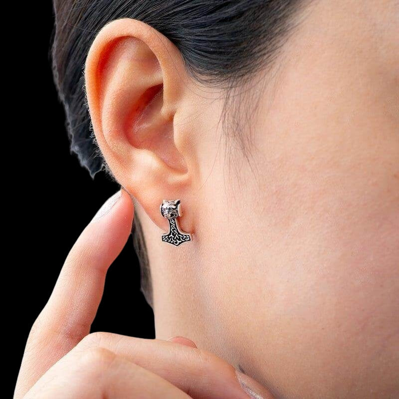 vkngjewelry Earring Mjolnir Knotwork Earrings