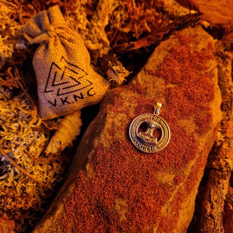 vkngjewelry Pendant Mjölnir With Norse Runes Script Sterling Silver Pendant