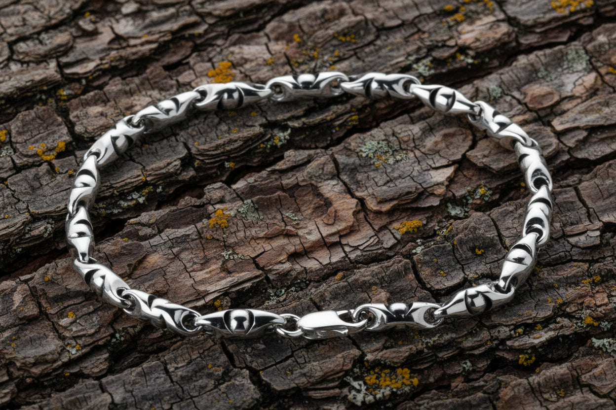 vkngjewelry Bracelet Viking Knotwork Link Bracelet, Handcrafted Sterling Silver Norse Jewelry
