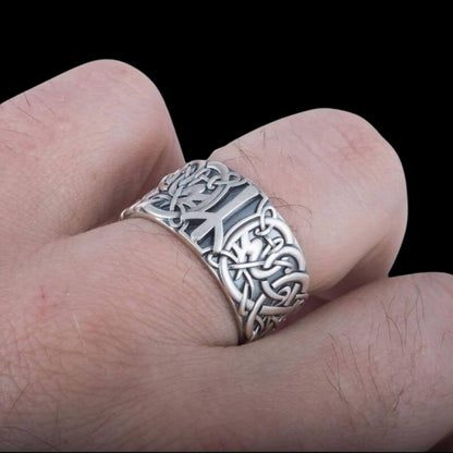 vkngjewelry Bagues Norse Ornament Algiz Rune Sterling Silver Ring