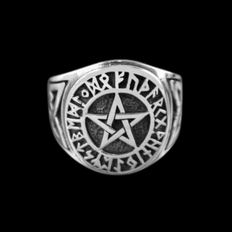 Norse Runes Futhark Pentagram Celtic Knot Wiccan Pagan Ring Silver ...