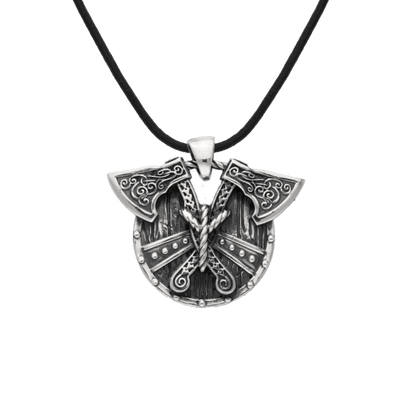 vkngjewelry Pendant Norse Shield Double Axes Alghiz Rune Sterling Silver Pendant
