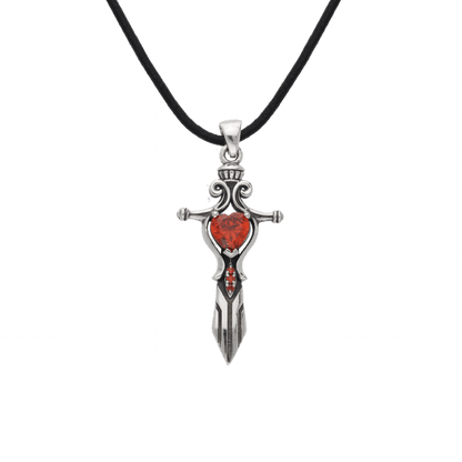 vkngjewelry Pendant Norse Sword Red Cubic Heart Zirconia Sterling Silver Pendant