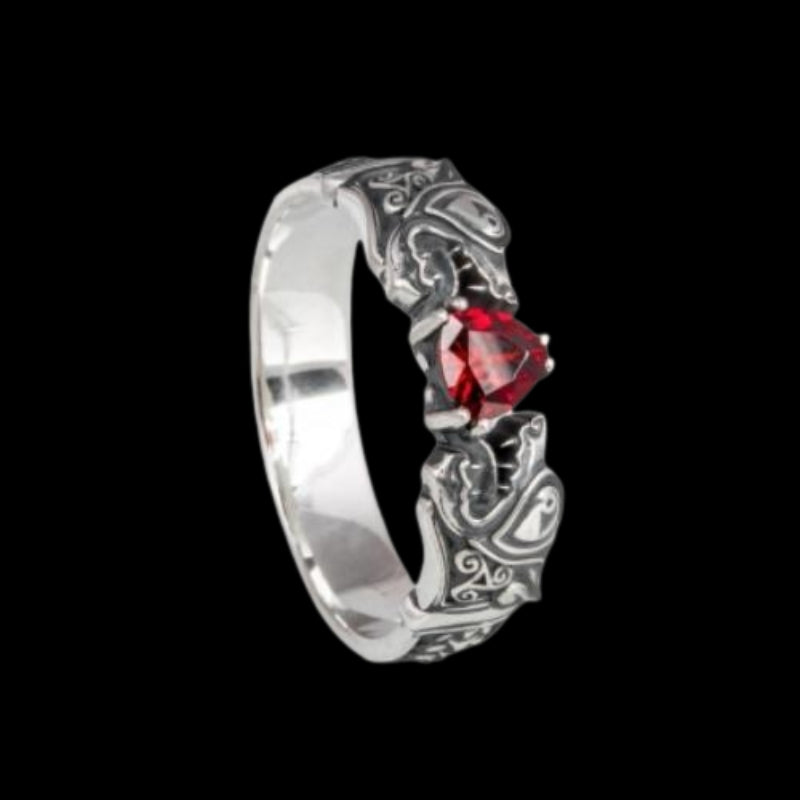 vkngjewelry Bagues Norse Wolf Fenrir Red Gem Sterling Silver Ring