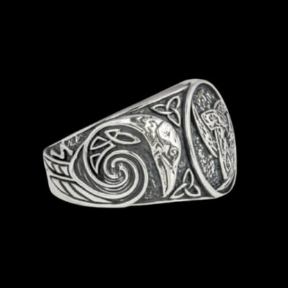 vkngjewelry Bagues Handcrafted Odin Horns Ancient Ravens Side Sterling Silver Ring