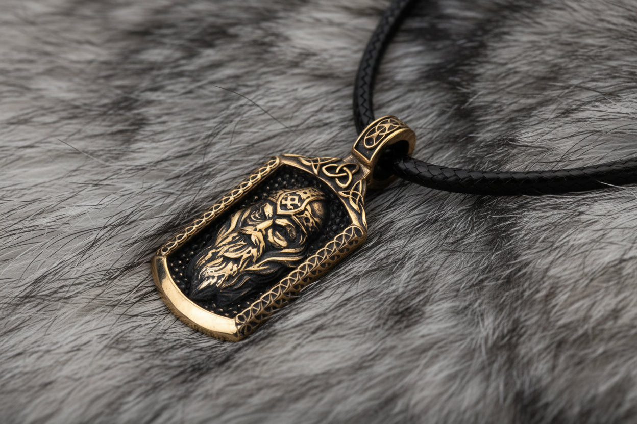 vkngjewelry Pendant Solid Brass Odin Pendant Handcrafted Viking Allfather Necklace