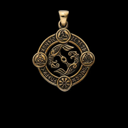 vkngjewelry Pendant Odin Raven Norse Symbols Bronze Pendant