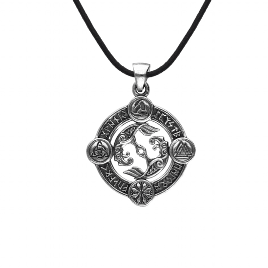 vkngjewelry Pendant Odin Raven Norse Symbols Sterling Silver Pendant