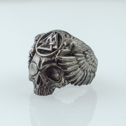 vkngjewelry Bagues Odin's Skull Valknut Ruthenium Plated Sterling Silver Ring