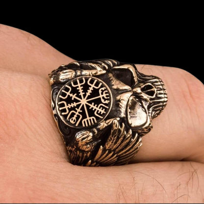 vkngjewelry Bagues Handcrafted Odin Vegvisir Symbol Bronze Ring