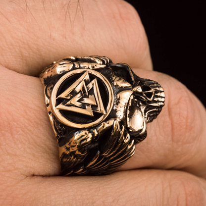vkngjewelry Bagues Odin with Valknut Symbol Bronze Ring