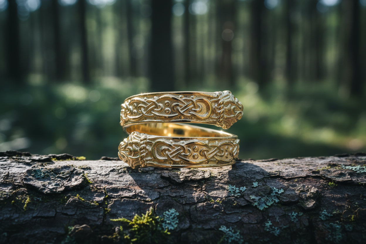vkngjewelry Ring Handcrafted Ouroboros Ornament Norse Gold Ring