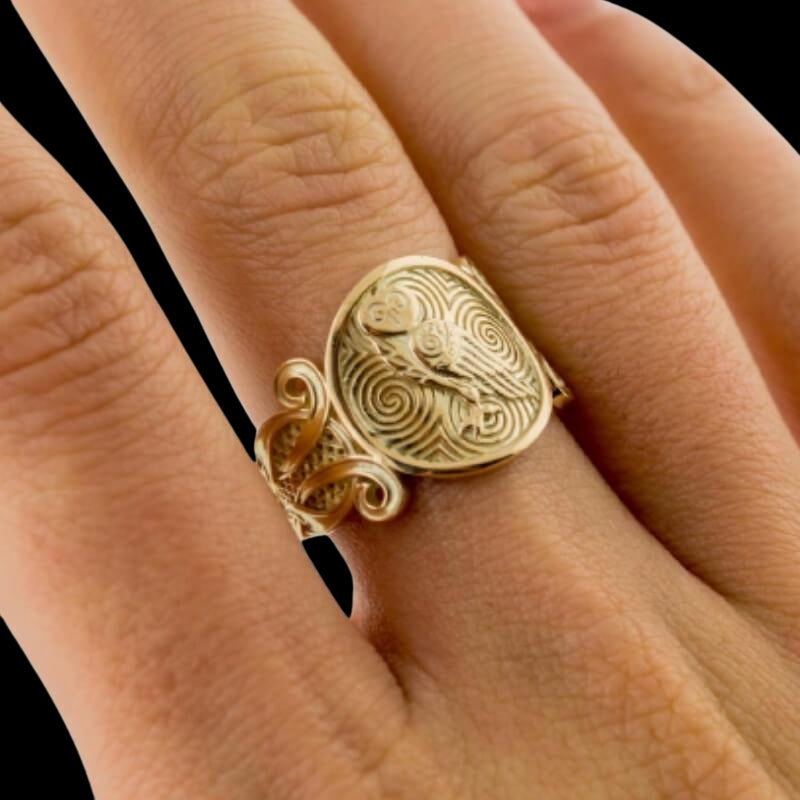 vkngjewelry Bagues Owl Symbol with Ornament Gold Ring