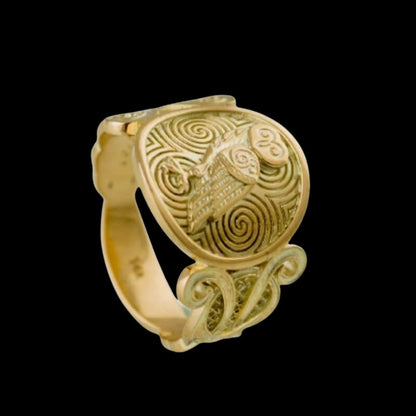 vkngjewelry Bagues Handcrafted Owl Symbol with Ornament Gold Ring