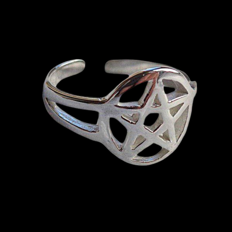 vkngjewelry Bagues Pentacle Pentagram Adjustable Pinky Toe Ring 925 Sterling Silver