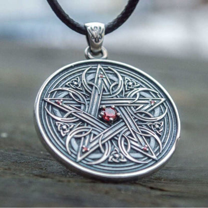 vkngjewelry Pendant Handcrafted Pentagram Necklace With Red Cubic Zirconia Sterling Silver Handmade Jewelry