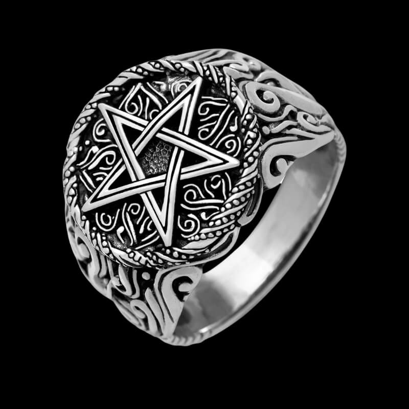 vkngjewelry Bagues Pentagram Star Ring 925 Sterling Silver