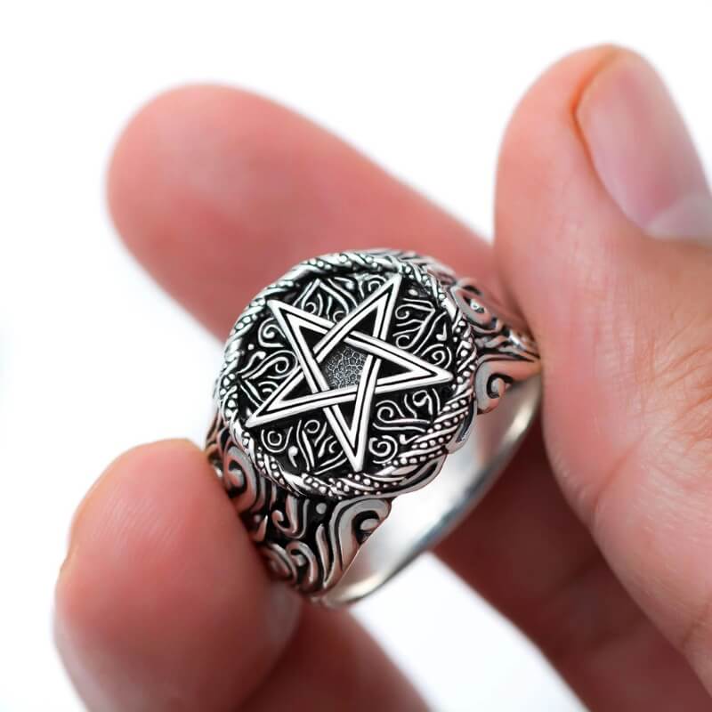 vkngjewelry Bagues Pentagram Star Ring 925 Sterling Silver
