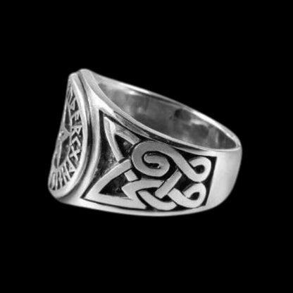 vkngjewelry Bagues Pentagramme Silver Ring With Knotwork And Viking Runes