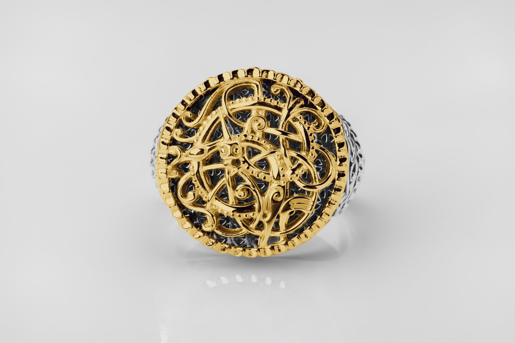 vkngjewelry Ring Viking Urnes Style Silver Ring with Gold Plated Overlay