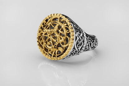 vkngjewelry Ring Viking Urnes Style Silver Ring with Gold Plated Overlay