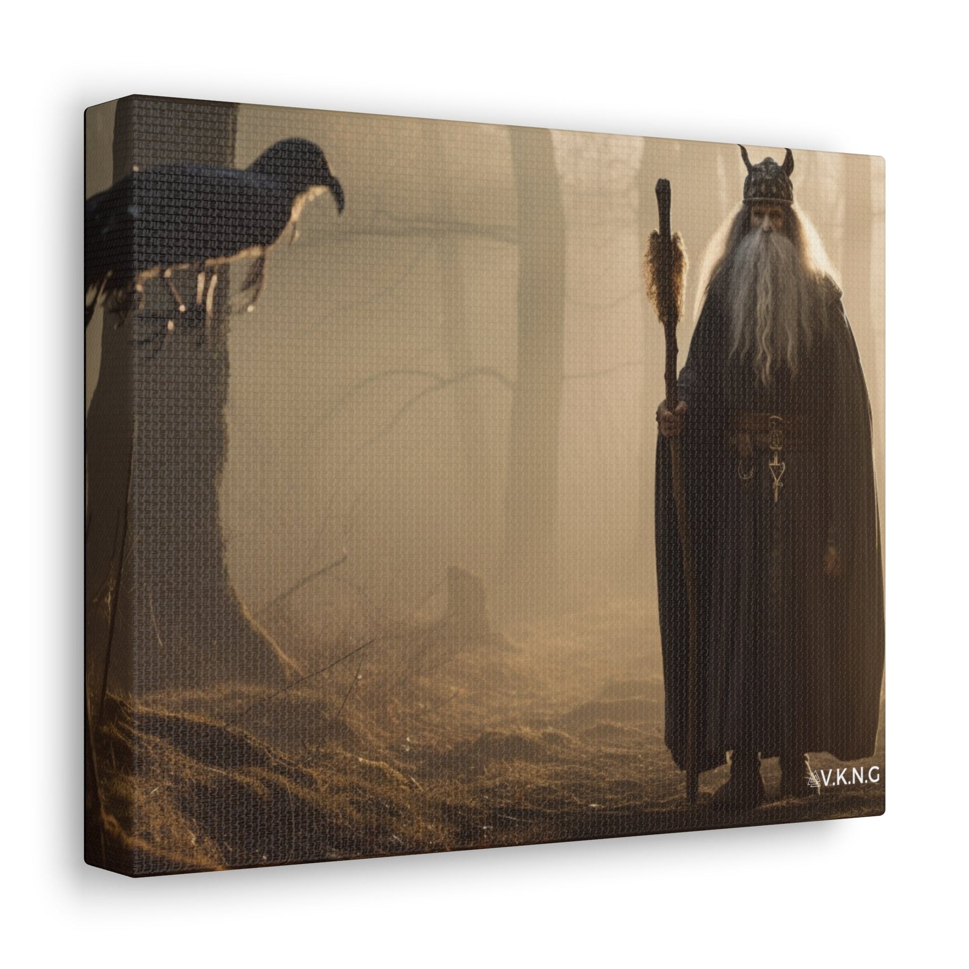 Printify Canvas Canva 16:9 Celtic Druid and Mysterious raven