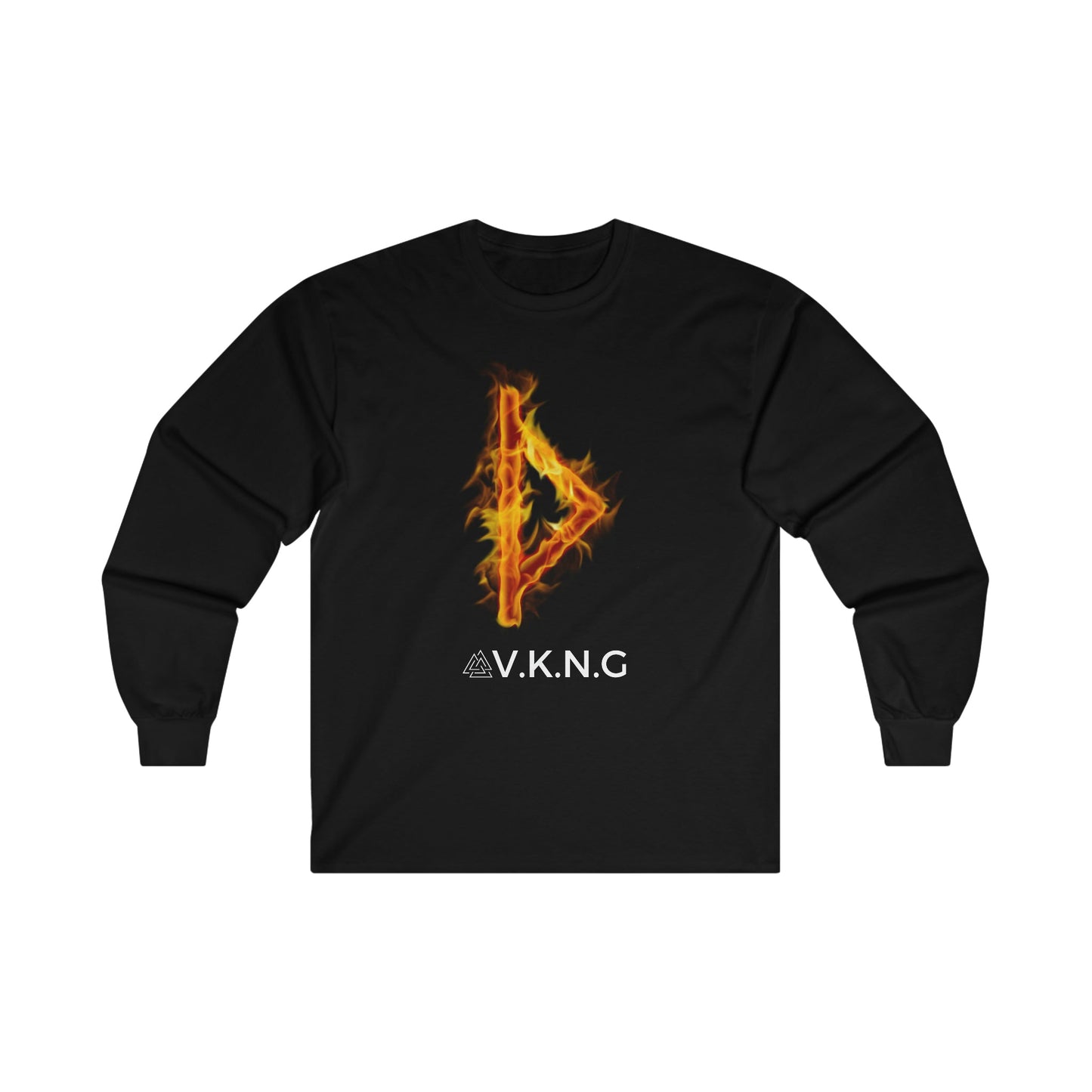 Printify Long-sleeve Thurisaz Flaming Rune  V.K.N.G™ Long Sleeve