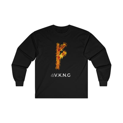 Printify Long-sleeve Fehu Flaming Rune V.K.N.G™ Long Sleeve