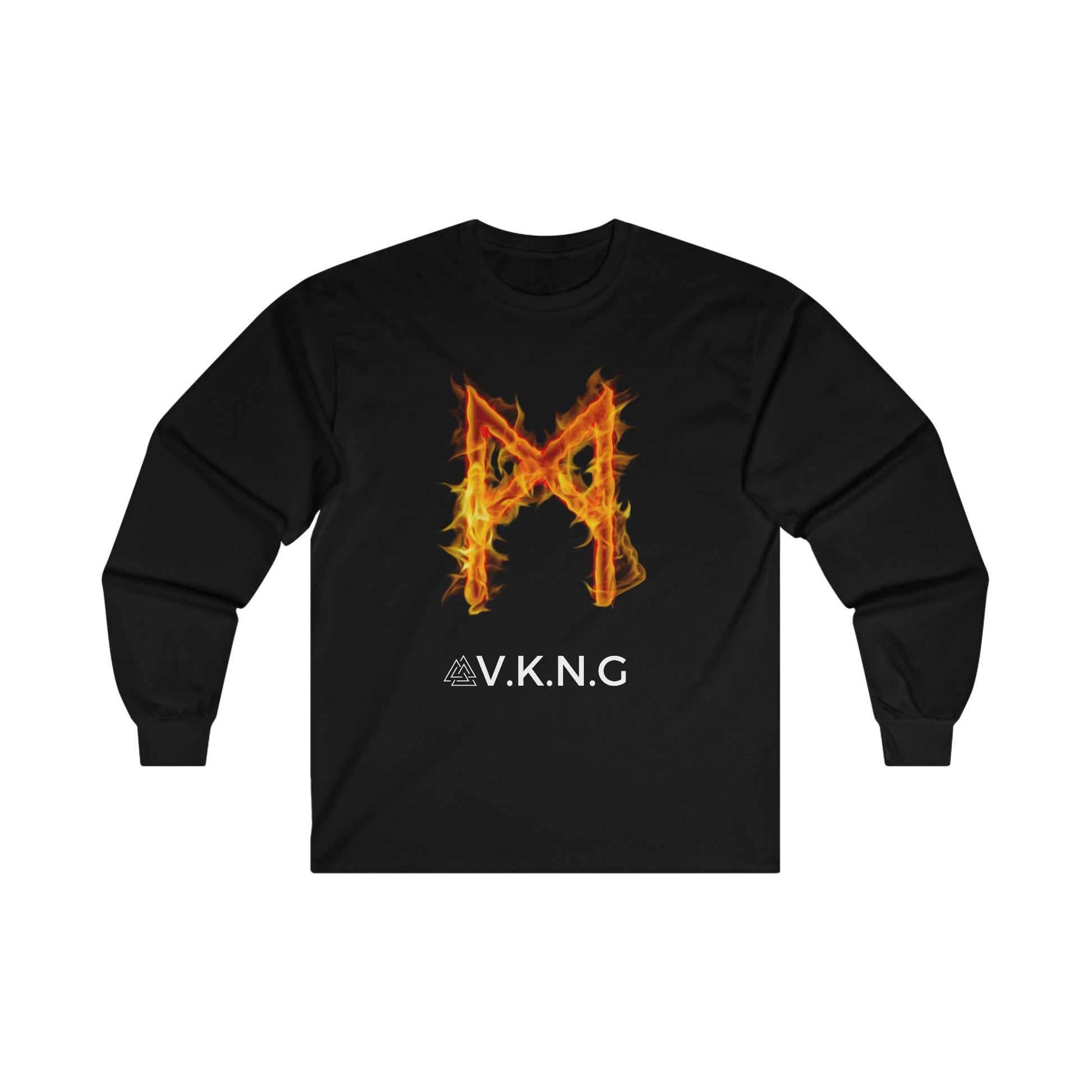 Printify Long-sleeve Mannaz Flaming Rune V.K.N.G™ Long Sleeve