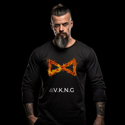 Printify Long-sleeve Dagaz Flaming Rune V.K.N.G™ Long Sleeve