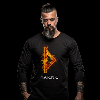 Printify Long-sleeve Thurisaz Flaming Rune V.K.N.G™ Long Sleeve