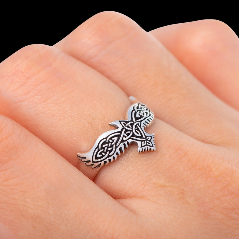 vkngjewelry Bagues Raven Celtic Knotwork Silver Sterling Ring