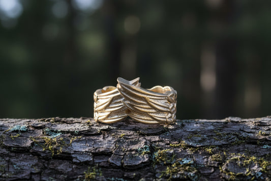 vkngjewelry Ring Handcrafted Raven Feathers Norse Gold Ring
