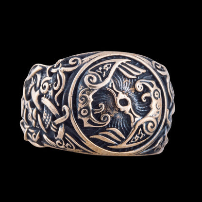 vkngjewelry Bagues Handcrafted Raven Mammen Ornament Bronze Ring