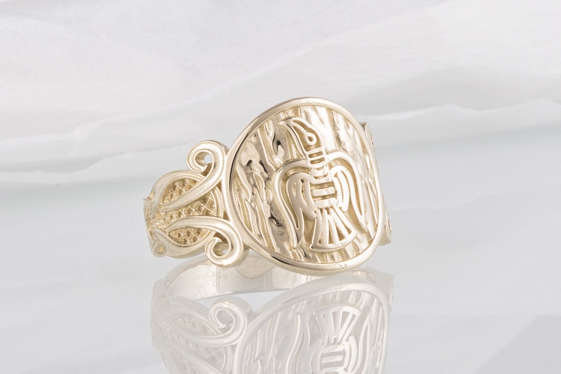 vkngjewelry Ring Handcrafted Raven Ornament Norse Gold Ring