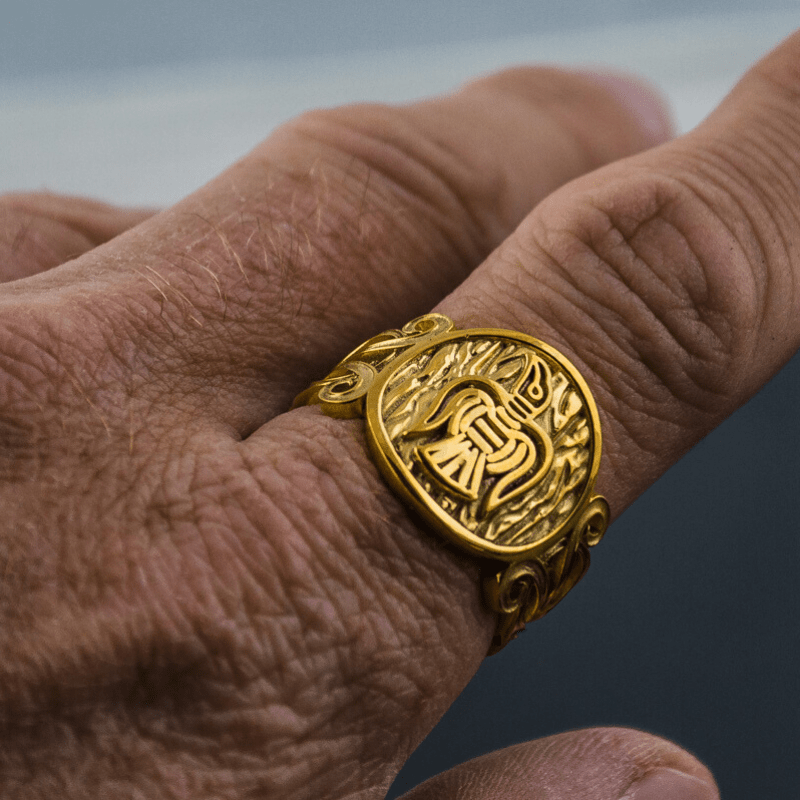 vkngjewelry Bagues Raven Ornament Norse Gold Ring