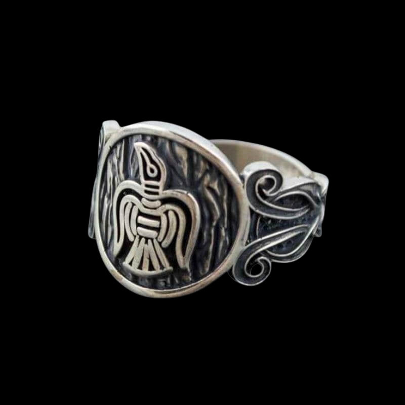 vkngjewelry Bagues Handcrafted  Raven Ornament Norse Sterling Silver Ring
