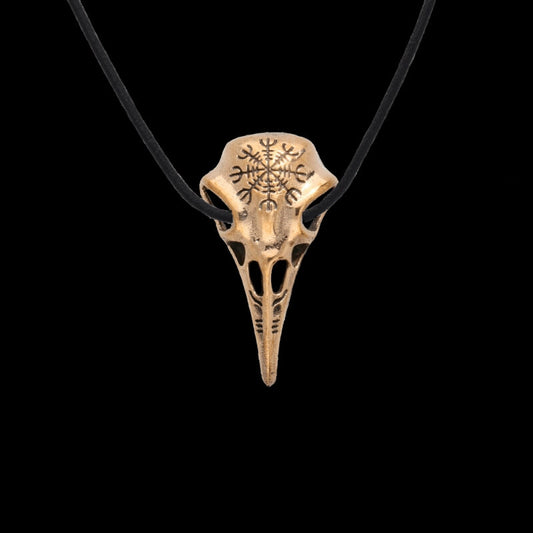 vkngjewelry Pendant Raven Skull Aegishjalmur Bronze Pendant
