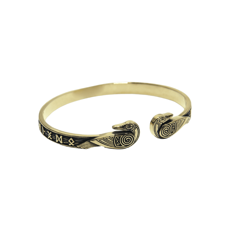 vkngjewelry Bracelet Ravens and Elder Futhark runes Arm Ring