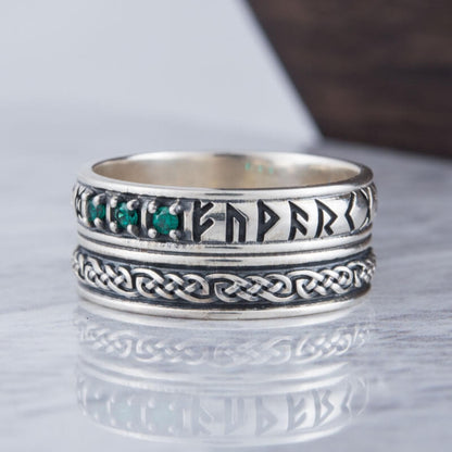 vkngjewelry Bagues Handcrafted Runes Symbol Ornament Ring with CZ Sterling Silver Viking Jewelry