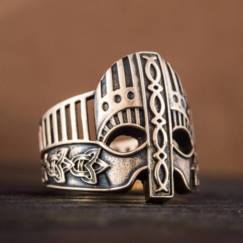 vkngjewelry Bagues Handcrafted Viking Helmet with Norse Ornament  Unique Ring