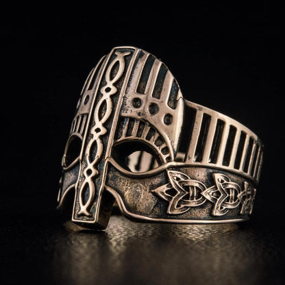 vkngjewelry Bagues Handcrafted Viking Helmet with Norse Ornament  Unique Ring