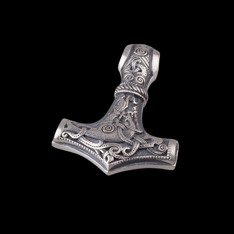 vkngjewelry Pendant Handcrafted Silver Mjolnir One Side Pendant [Large]