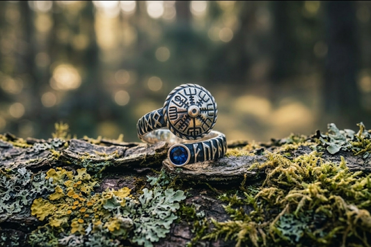 vkngjewelry Ring Silver Norse Snake Ring, Handmade Vegvisir Jewelry