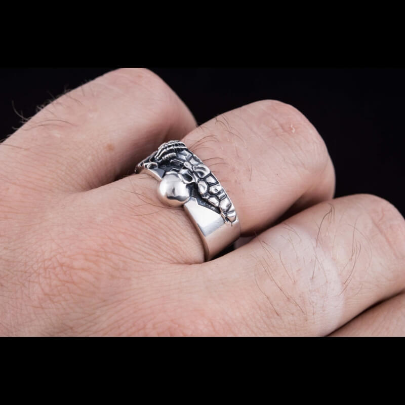 vkngjewelry Bagues 925 Silver Spooky Skeleton Ring For Haloween, Unique Handmade Jewelry