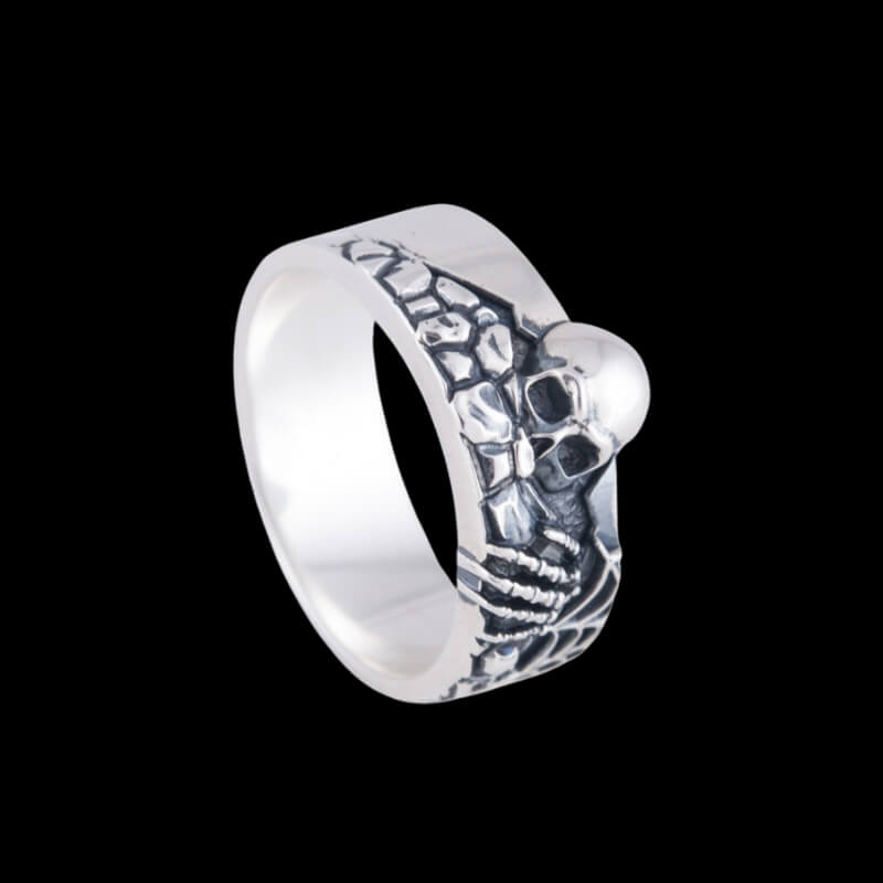 Handcrafted 925 Silver Spooky Skeleton Ring For Halloween, Unique Jewelry