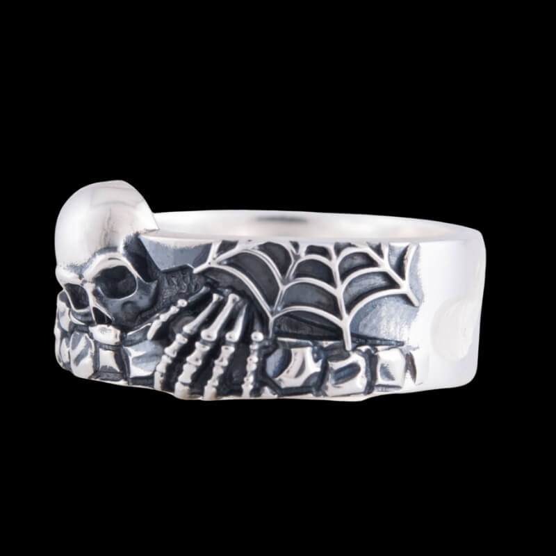 vkngjewelry Bagues 925 Silver Spooky Skeleton Ring For Haloween, Unique Handmade Jewelry