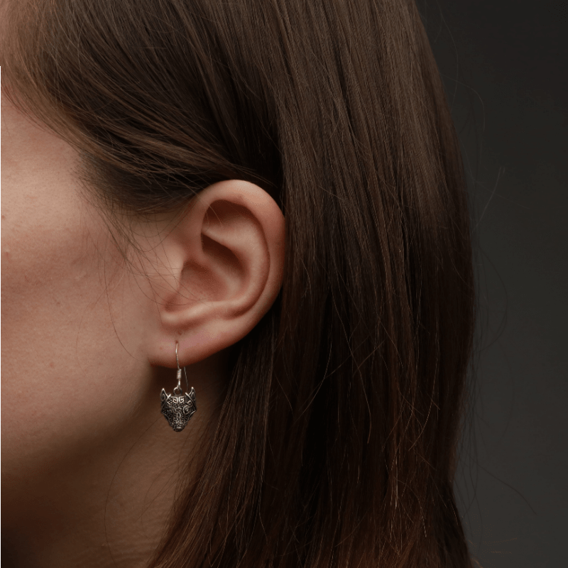 vkngjewelry Earring Silver Sterling Wolf Head Pendant Earrings